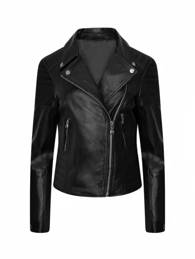Women's Black Biker Silvia Zip-up Bomber Jacket