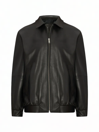 Women's Black Shirt Style Zip-up Leather Jacket